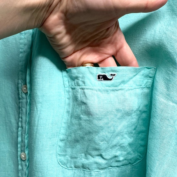 Vineyard Vines 100% Linen Shirt Mens Size XL Button Down Teal Green Front Pocket - Picture 5 of 11